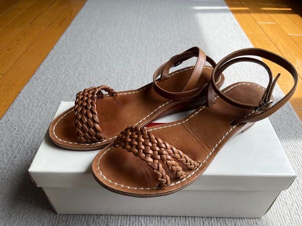 COMPTOIR DES COTONIERSのレザー 編み込み サンダル ブラウン 37インチ