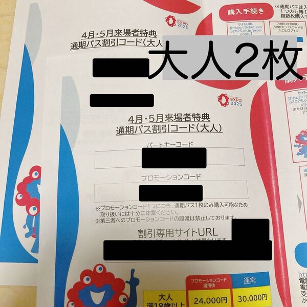 万博割引コード大人2枚 / 大阪・関西万博 早期入場特典(物理発送)
