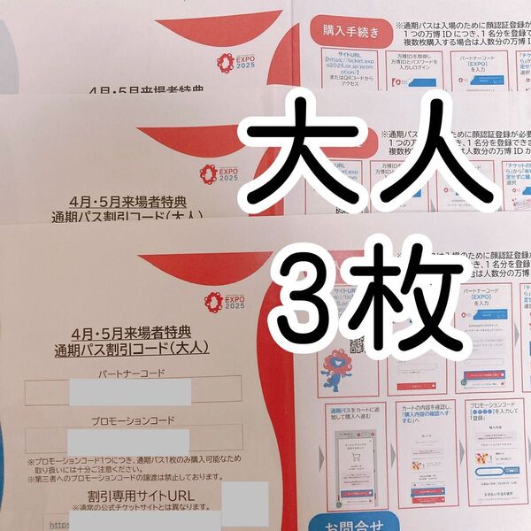 大阪・関西万博 通期パス割引コード(大人3枚)/ 大阪万博 大阪関西万博 EXPO2025 関西万博 入場チケット
