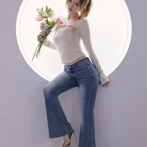 Heart hip flare denim Blue Mサイズ andmary アンドマリー ハートヒップデニム