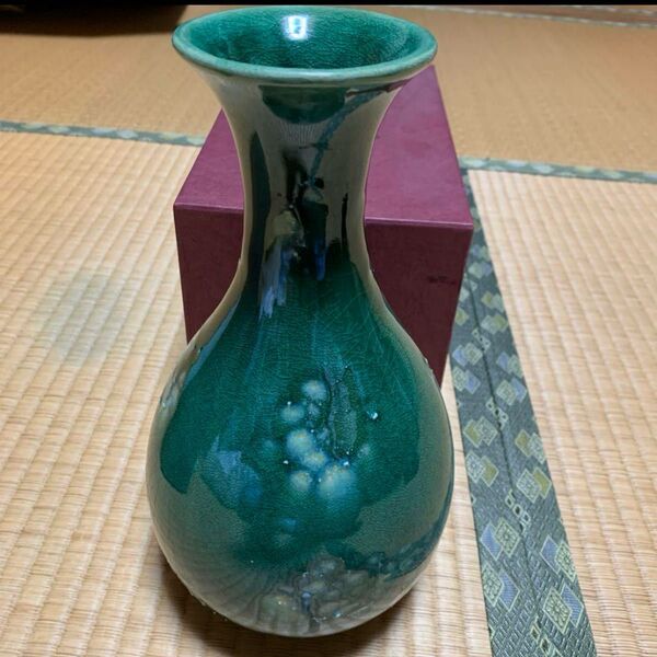 京型花瓶 愛陶造 グリーン釉 フラワーベース インテリア 花器