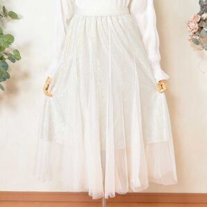 新品☆M~L ラメ チュールスカート フレアスカート レディース パーティー ダンス用 きれいめ/ベージュ/12196419