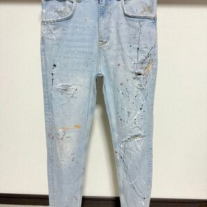 春夏カラー ペイント ZARA MAN カットオフ ダメージ デニム メンズ スキニー ストレッチ ジーンズ ジーパン パンツ