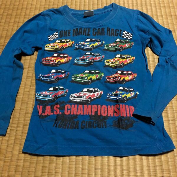 子供服 長袖Tシャツ 車 プリント柄 ブルー系 120サイズ