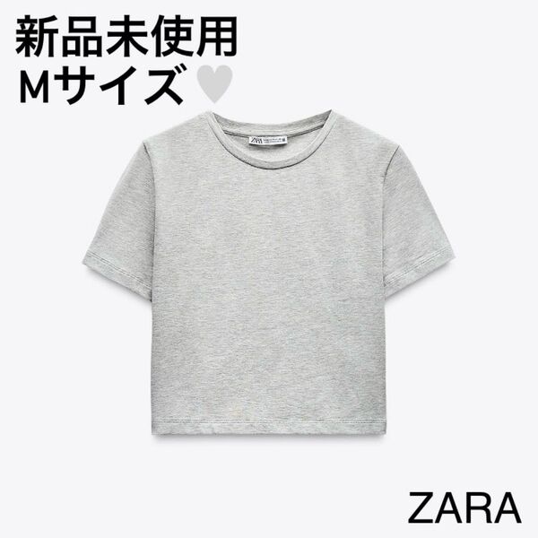 新品未使用 ZARA クロップド ストレッチ Tシャツ グレー M