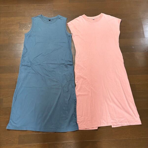 UNIQLO ユニクロ/Tシャツ ロングワンピース ノースリーブ ポケットあり 2枚まとめ売り Mサイズ