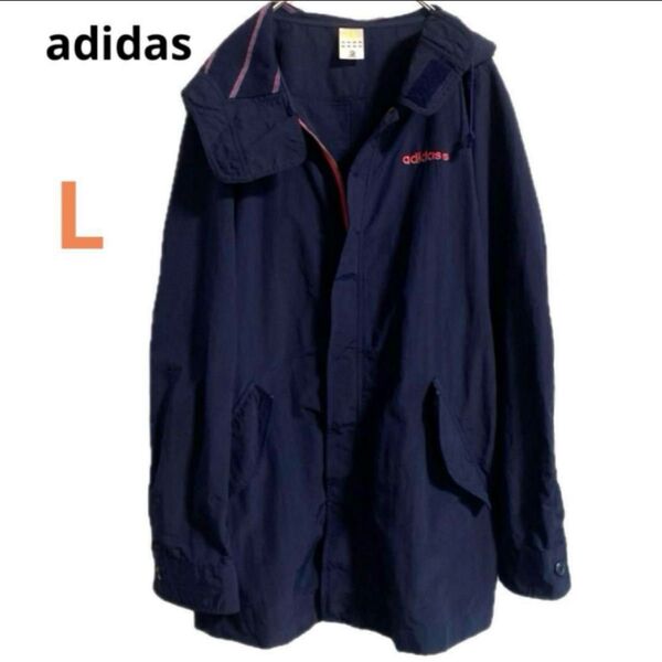 adidas アディダスNEO ロゴ ナイロンジャケット アウター マウンテンパーカー ブルゾン スポーツ レディース ネイビーL