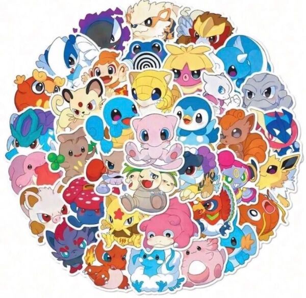 ポケモン ステッカーセット50枚 カラフル シール 大きめ フレークシール 防水