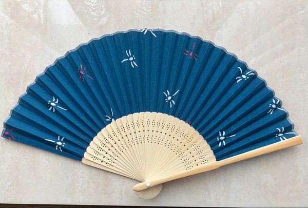 扇子 せんす トンボ柄 とんぼ 21cm 紺