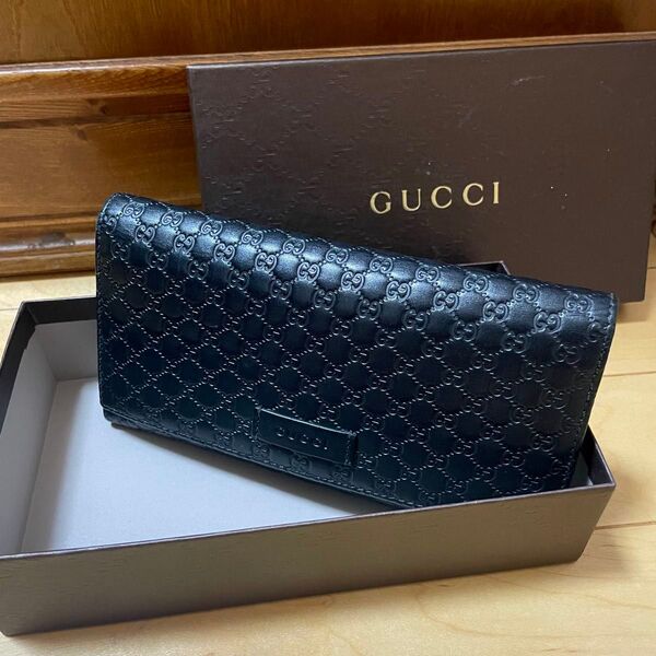 良品 GUCCI グッチ GGマイクロシマ 長財布レザー