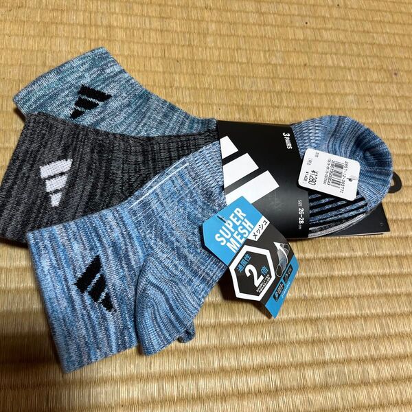 タグ付き adidas メンズソックス 26〜28㎝ 3足1組 春・夏向き スーパーメッシュ 総メッシュ