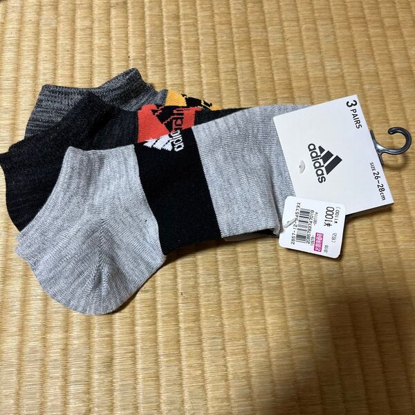 タグ付き adidasショートソックス 26-28センチ 3足1組 3色