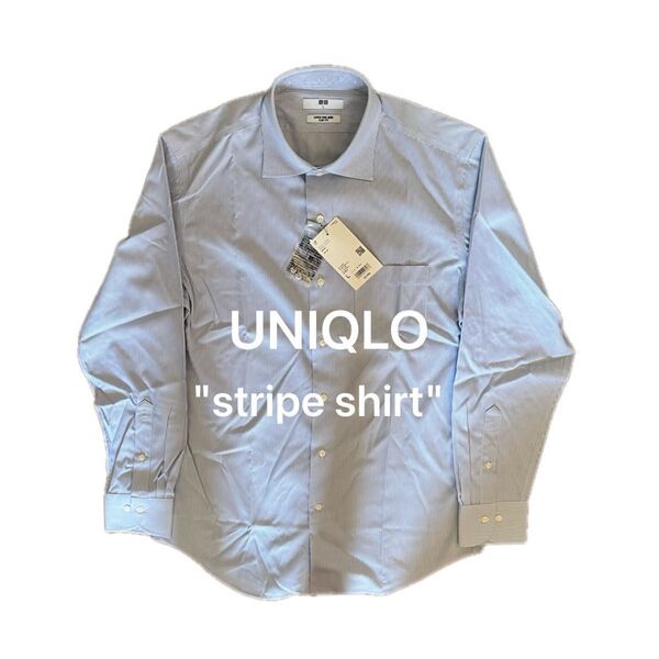 【新品 未使用】UNIQLO ユニクロ/スーパーノンアイロンスリムフィットシャツ ストライプ ボタンダウン 長袖/L