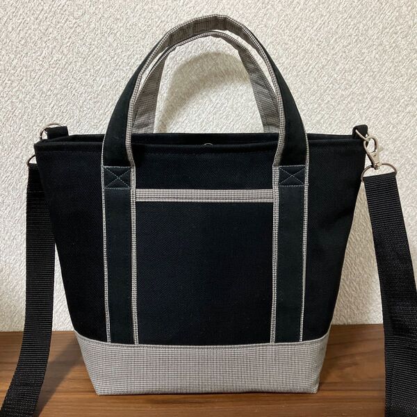 ハンドメイド ミニトートバッグ 2way ショルダー 両面ポケット付き