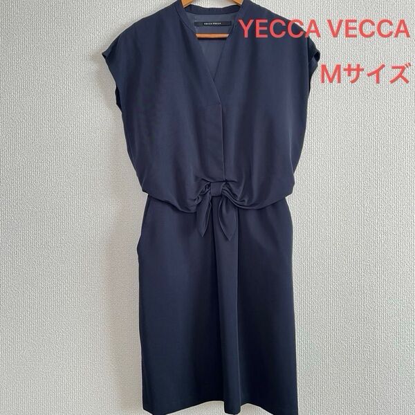 YECCA VECCA*ネイビー ワンピース*ウエストゴム**フレンチスリーブ*Mサイズ相当