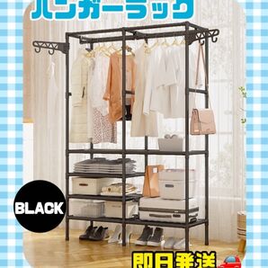 ハンガーラック 黒 クローゼット ブラック ダブルハンガー 大容量 衣装ラック 収納 オシャレ 部屋干し ラック シューズラック
