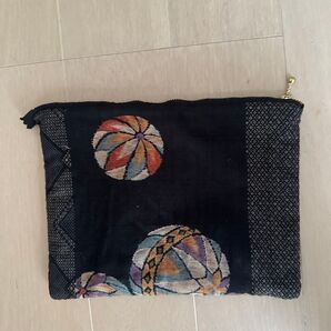 ハンドメイド 巾着袋 手織り 和柄 手まり 黒