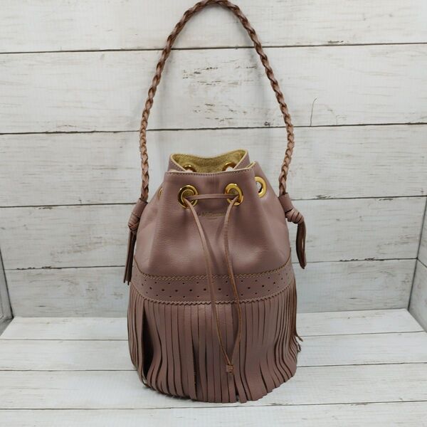 【中古品】J&M DAVIDSON ジェイアンドエムデヴィッドソン カーニバル 巾着バッグ スモークピンク