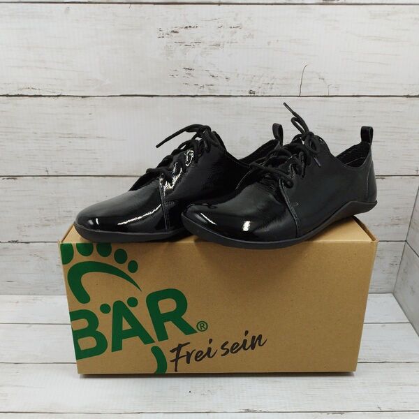 BAR ベアー フラットシューズ エナメル ブラック 24.0〜24.5cm コンフォートシューズ エナメルやわらか