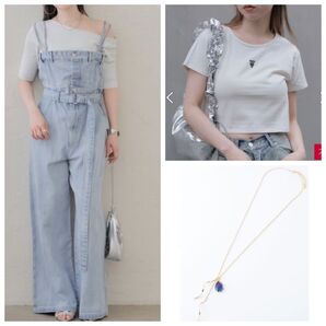 ネックレス&デニムコンビネゾン&Tシャツ