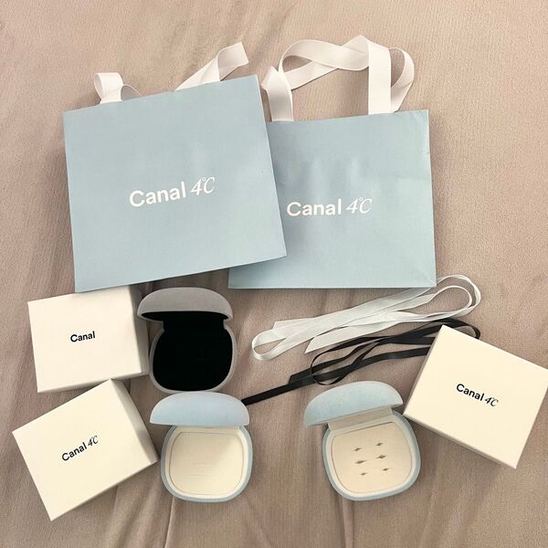 【3個セット】Canal 4℃ 水色 ベルベット 指輪 ケース ショッパー 紙袋 ジュエリーケース 空き箱 ショッピング袋