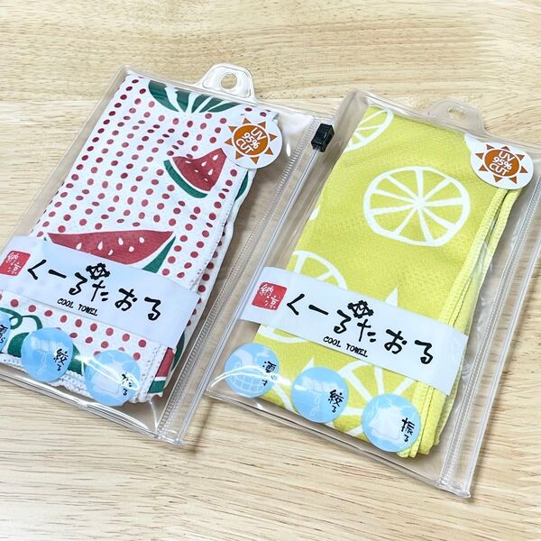 クールタオル 冷感 熱中症 対策 UVカット タオル 手ぬぐい 西瓜 檸檬 2点