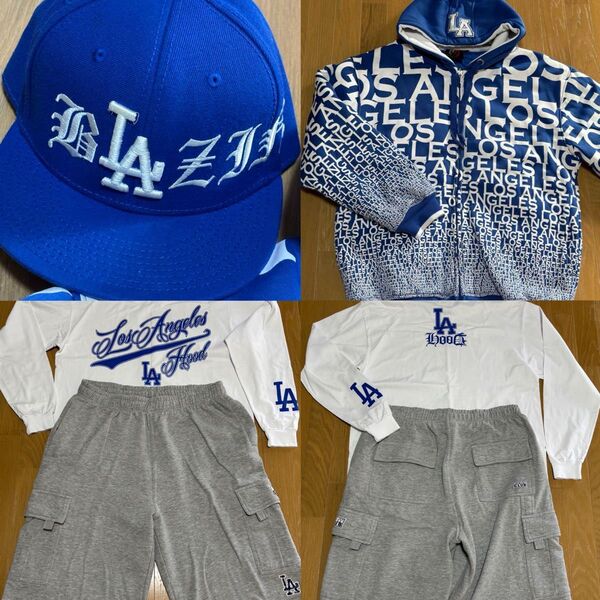 【豪華 4点セット】 青系 西海岸 チカーノ ローライダー LA ロサンゼルス PLOCLUB SHAKA セットアップ
