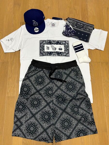 【ほぼ新品】鬼レア 6点一点物 カスタムオーダー Tシャツ & ペイズリー カーゴショーツ ネイビー おまけ付き【価格の相談OK】