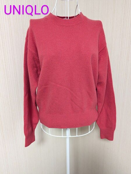 【ユニクロ】 ニット セーター S レッド クルーネック ウール UNIQLO
