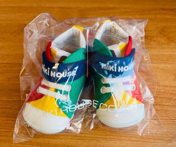 新品未使用 ミキハウス 11.5 ロゴ☆ピュアベール加工ファーストベビーシューズ