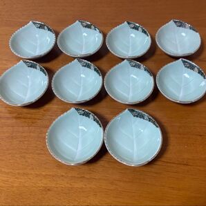 リーフ型 小皿 10枚セット まとめ売り グリーン/金彩