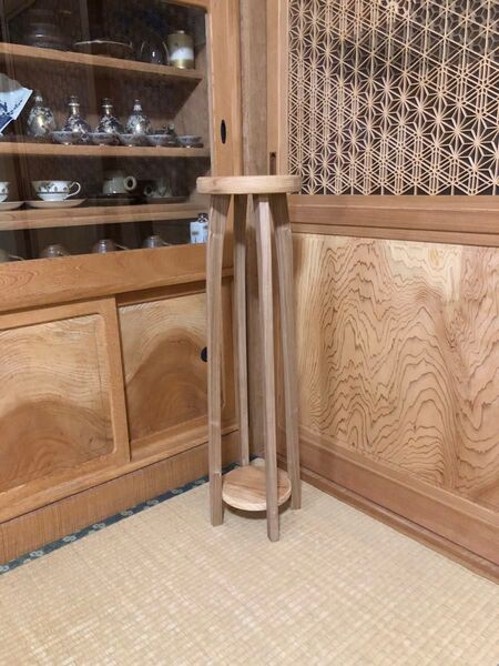 1199 建具屋一筋58年のおじいちゃんの手作り台、花台、什器☆けやき 木製
