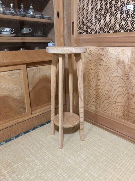 1200建具屋一筋58年のおじいちゃんの手作り台、花台、什器☆けやき 木製 フラワースタンド ハンドメイド ウッドスツール