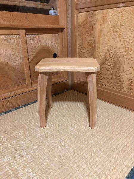 1202 建具屋58年のおじいさんの手作り木製サイドテーブル、イス、スツール ハンドメイド 木製
