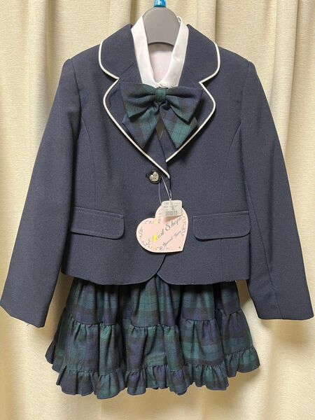未使用 タグ付き フォーマル スーツ 女子 女の子 セットアップ 長袖 卒業 卒園 発表会 制服風 ブラックウォッチ ブラウス