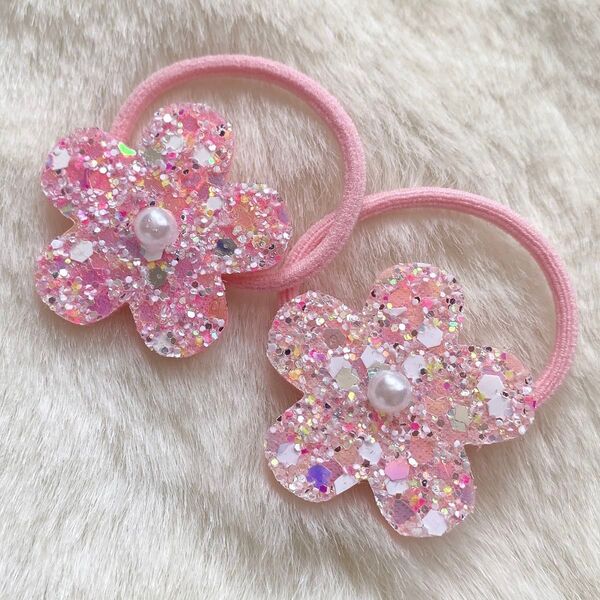 ヘアゴム キッズ 子供 花 ヘアアクセサリー パール グリッター キラキラ フラワー
