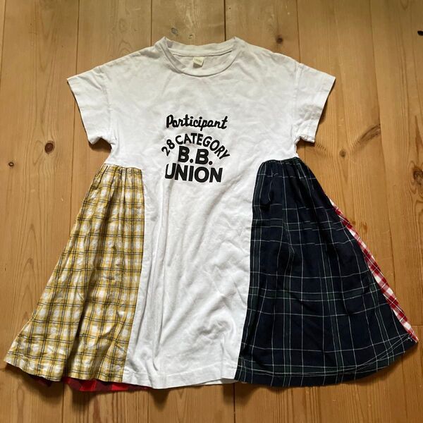 130 ワンピース ワンピ チュニック チェック 白Tシャツ かわいい 半袖ワンピース 美品