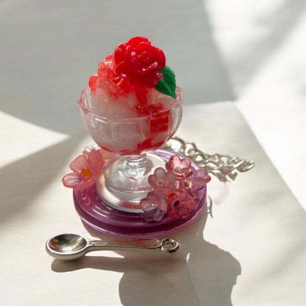 No.749 ミニチュアフード お花 かき氷 お花プレート 変身 ミニチュアドール用壁掛けミラー ハンドメイド