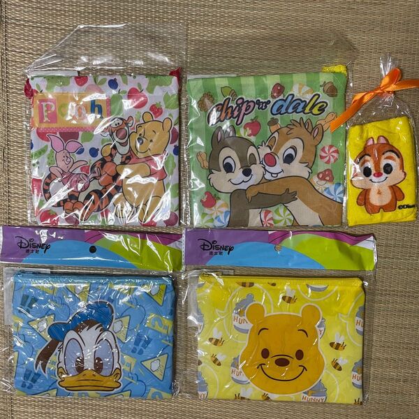 6点 まとめ売り ディズニー 巾着 ポーチ ミニタオル プーさん チップ&デール ドナルドダック