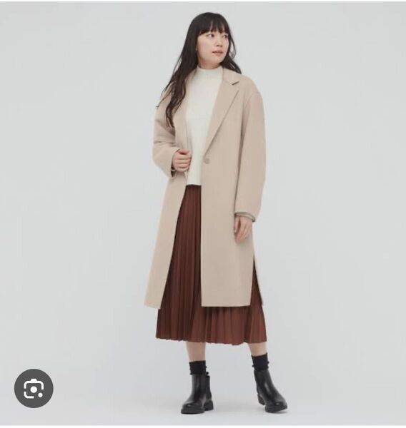 【UNIQLO】ダブルフェイスチェスターロングコート ベージュ 白 オフホワイト