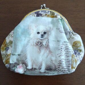 ハンドメイド 未使用 チワワ 犬 コインケース がま口 花 化粧ポーチ