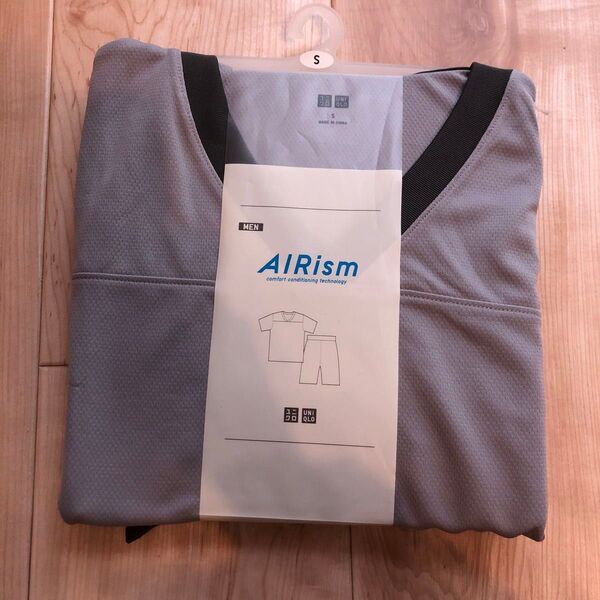 新品 ユニクロ AIRism メンズ クルーネックセット S グレー