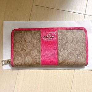 【新品未使用】 COACH 長財布 シグネチャー ピンク ベージュ ラウンドジップ