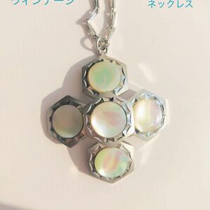 フランス ヴィンテージ ホワイトシェル ネックレス シルバー クロス フラワー