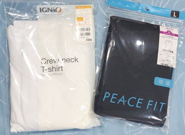 メンズ クルーネック白 Tシャツ & Vネック黒 半袖シャツ Lサイズ