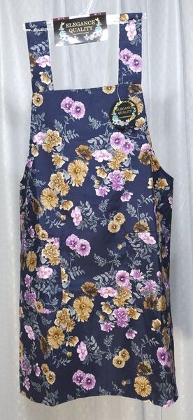 新品 春夏用 花柄エプロン 背面結びヒモ タイプ F (濃紺)
