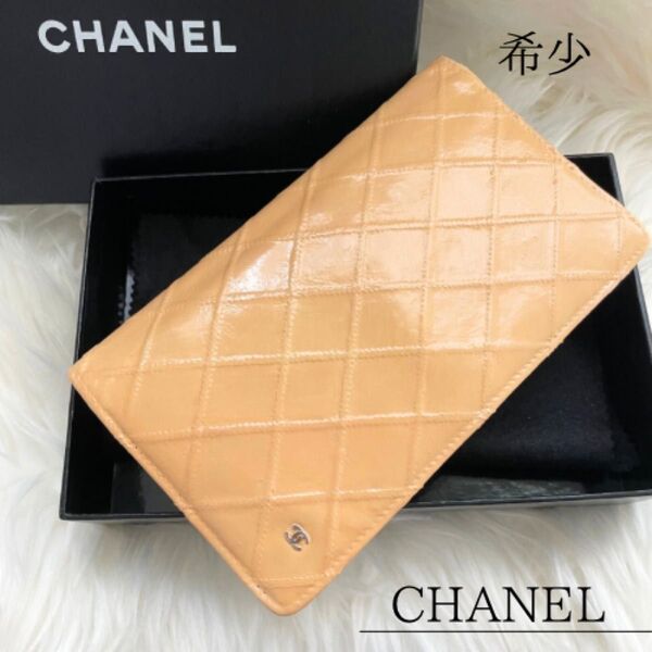 シャネル CHANEL ヴィンテージ 二つ折り 長財布 ココマーク ベージュ ビコローレ キャメル バイカラー
