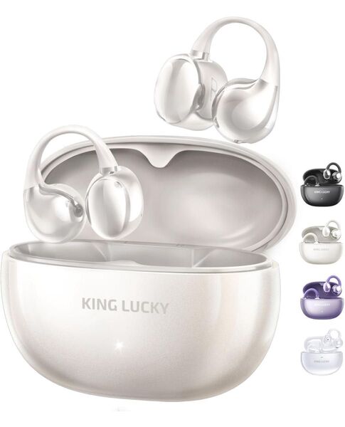 king luckyイヤーカフ イヤホン 携帯空気伝導 耳挟み式骨伝導 ワイヤレスイヤホン イヤホン オープンイヤー パール白