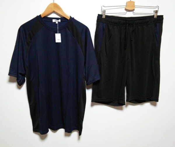 新品 ★メンズX1(3L~4L サカゼン ドライストレッチ 上下セットアップ 半袖Tシャツ 半袖シャツ ハーフパンツ ショーツ 紺