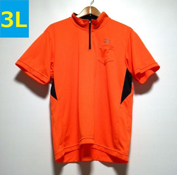 ミズノ 春夏 ★メンズ2XL(3L)★ 半袖モックネックシャツ ハーフスリーブジップシャツ 半袖Tシャツ 半袖シャツ 蛍光オレンジ